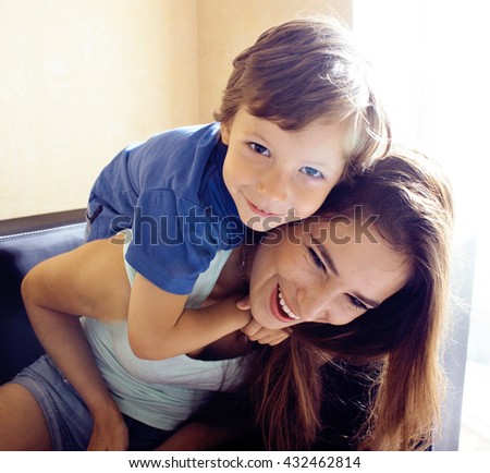 mother with son, happy family at home