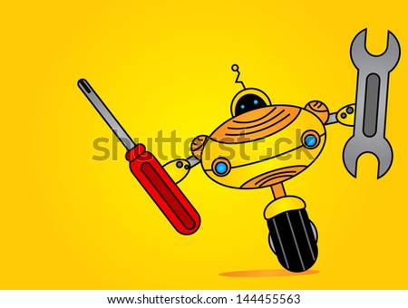 illustration vector graphic of cartoon character robot show under construction symbol - stock vector
