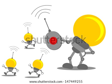 illustration of cartoon character bulb lamp with business activity - stock vector