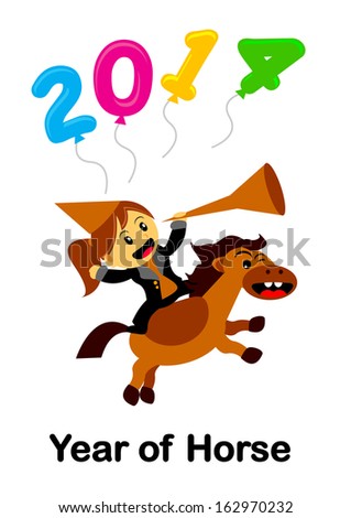 Year of The Horse 2014 in Vector Cartoon Character  - stock vector