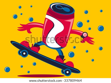 Illustration vector graphic cartoon character of soft drink can using skateboard