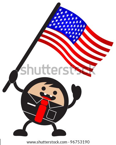 illustration of funny businessman character bring his nation flag - stock vector