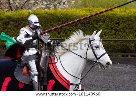 THE ROYAL ARMOURIES, LEEDS - APRIL 16: Jousting competition at the tiltyard. On April 16, 2012 four knights bravely fought for victory at The Royal Armouries, Leeds in England