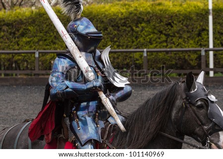 THE ROYAL ARMOURIES, LEEDS - APRIL 16: Jousting competition at the tiltyard. On April 16, 2012 four knights bravely fought for victory at The Royal Armouries, Leeds in England