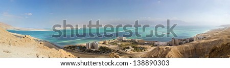 panorama view of dead sea resorts, top view
