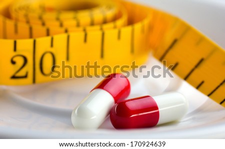 close-up meal and two pills on white plate