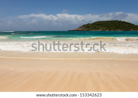 Atlantic Waves on Beautiful Golden Sandy Beach at Half Moon Bay Antigua