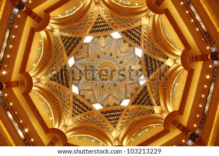 ABU DHABI, UAE - MAY 26: Dome decoration in Emirates Palace hotel on May 26, 2011. Emirates Palace is a luxurious and the most expensive 7 star hotel designed by renowned architect, John Elliott RIBA.