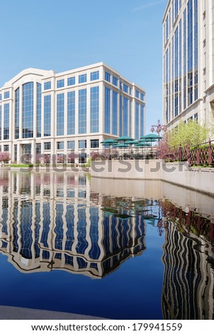 Office Park with Reflection on Lake