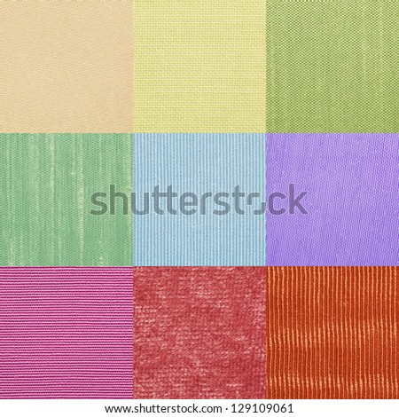 color scale with nine fabric textures with different colors and patterns