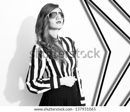 black and white portrait of a beautiful model on white background