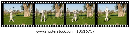 A sequence filmstrip of a golfer hitting a tee shot with a driver