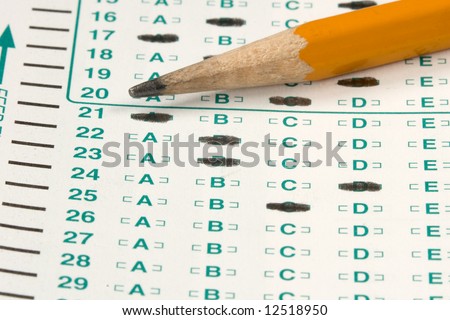 Standardized quiz or test score sheet with multiple choice answers