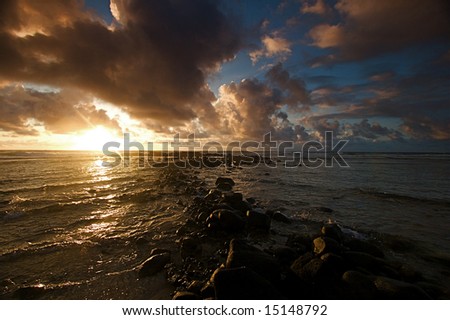 Colorful morning sunrise over the Hawaiian island of Kauai