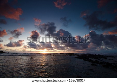 Colorful morning sunrise over the Hawaiian island of Kauai