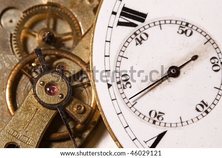 Closeup of the interlocking gears of a pocket watch