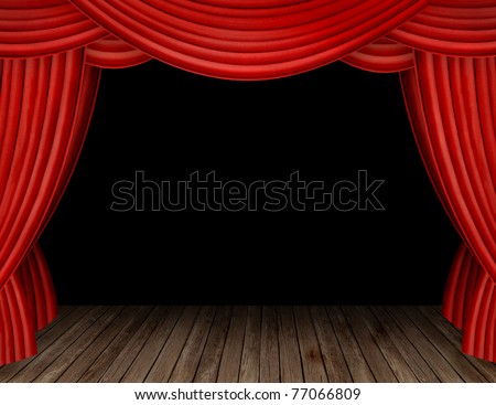 Large red curtain stage opening with black background