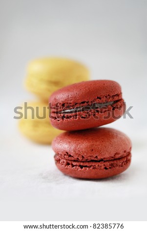 macaroons, chocolate flavor and vanilla flavor in the background