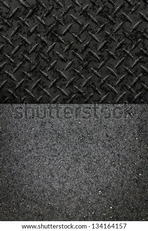 Asphalt Road and Metal Wall Background or Texture