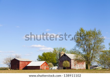 Traditional American Farm With Blue Sky