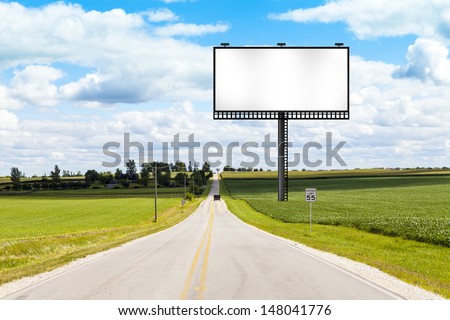 American Country Road Side View With Billboard