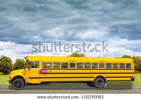 School Bus on american country road in the morning