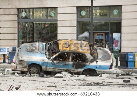 CHICAGO - JULY 24: Taxi wreck on the set of \