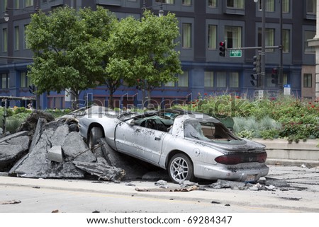 CHICAGO - JULY 24: Pontiac wreck on the set of \