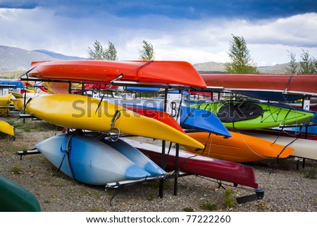 Harbor with Kayaks in small Town in Colorado, USA