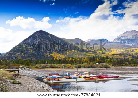 Harbor with Kayaks in small Town in Colorado, USA
