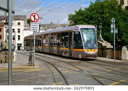 DUBLIN, EIRE - MARCH 23. The new Dublin tram system is a fast and reliable modern transport system linking central city shopping Henry Street and Grafton Street. March 23, 2015 in Dublin, Eire.