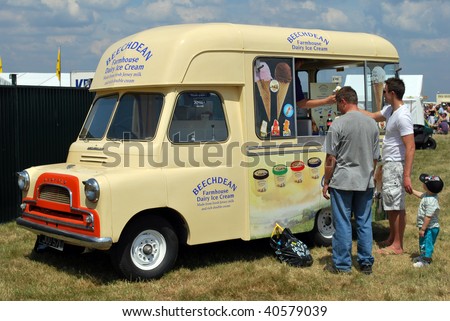 BIGGIN HILL, ENGLAND - JUNE 27: A vintage ice cream van seen trading on the hottest day of the year at the annual Biggin Hill Air Display on June 27, 2009 in Biggin Hill, England.