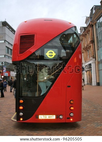 LONDON - FEBRUARY 27: The much heralded hybrid  \'New Bus For London\' started service on route 38. It is 50% more fuel efficient than existing diesel buses. February 27, 2012.