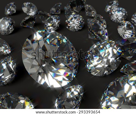 White crystals, gems on a black background