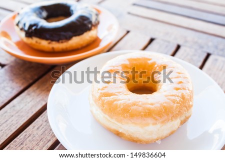 Glazed donut and chocolate coating donut, stock photo