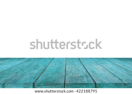 Blue wood table top on white background, stock photo