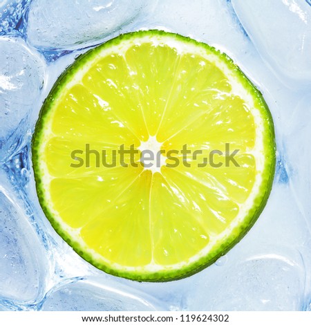 Slice of fresh, juicy lime drink with lots of ice.