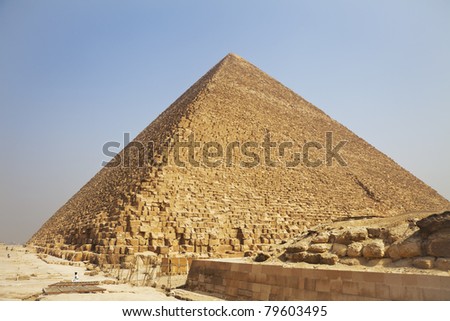 Pyramid of Cheops, the largest among the pyramids, Giza, Cairo, Egypt.