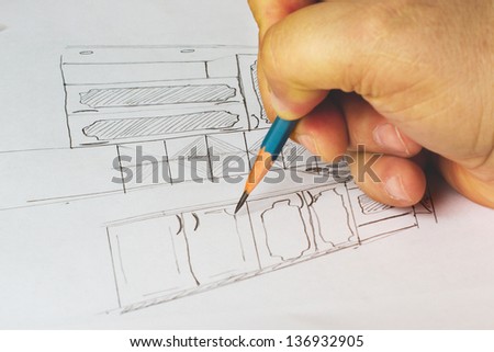 Sketch of kitchen furniture