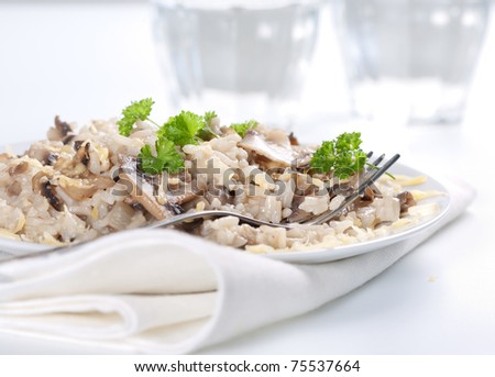 Mushroom risotto with parsley, italian cuisine.