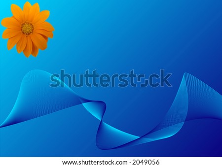 Orange Daisy on Blue waves Abstract