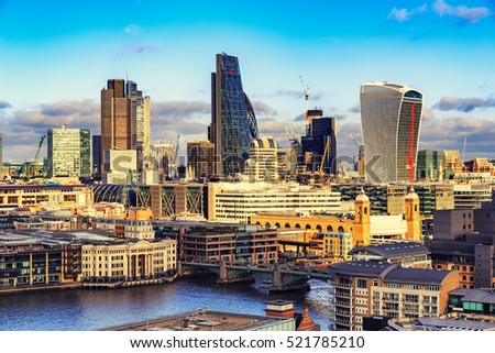 Panoramic View of City of London one of the leading centers of global finance.