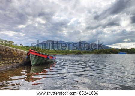 Boat on the lake in Killarney National Park in Ireland.