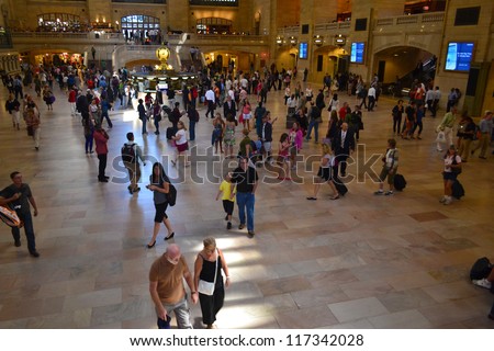 NEW YORK CITY - SEPTEMBER 14: Grand Central Station is the world\'s largest train station by number of platforms, pictured on September 14, 2012. In 1976, It was declared a National Historic Landmark.