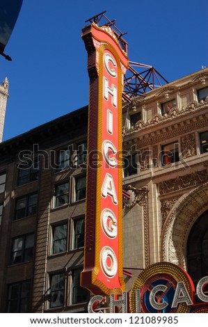 CHICAGO - JUNE 14: The famous Chicago Theater is a historic landmark located on North State Street in the Loop. It first opened to the public in 1921. Pictured on June 14, 2010 in Chicago, Illinois.