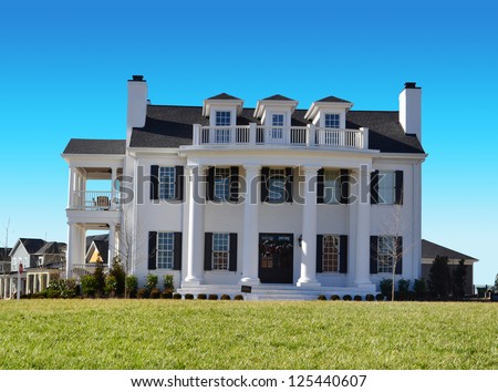 White Suburban American New England Style Dream Home with Large Front Porch