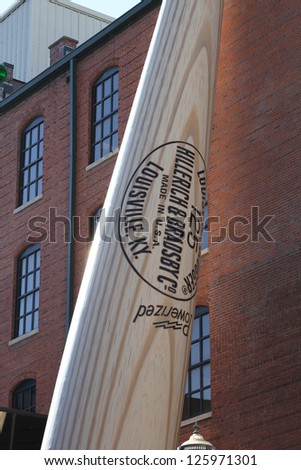 LOUISVILLE, KY - JANUARY 11: The world\'s largest bat standing outside of the Louisville Slugger Museum & Bat Factory on January 11, 2013 in Louisville, KY. The bat weighs more than 68,000 pounds.