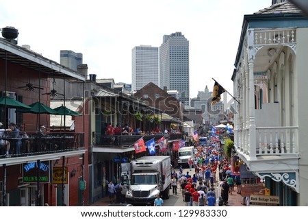 NEW ORLEANS  - MARCH 30: Bourbon Street flooded with Final Four fans on March 30, 2012 in New Orleans, LA. The final game of the tournament was held March 31, 2012.