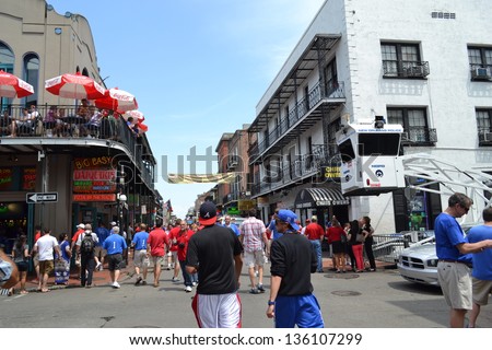 NEW ORLEANS - MARCH 30: Bourbon Street flooded with Final Four fans on March 30, 2012 in New Orleans, LA. The final game of the tournament was held March 31, 2012.