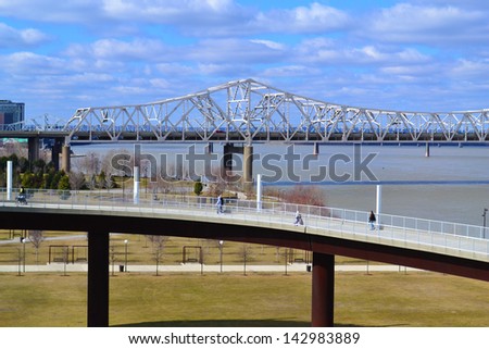 LOUISVILLE, KY - MARCH 2: The Big Four Pedestrian Bridge on March 2, 2013 in Louisville, Kentucky. The bridge was originally built for rail traffic in 1929.
